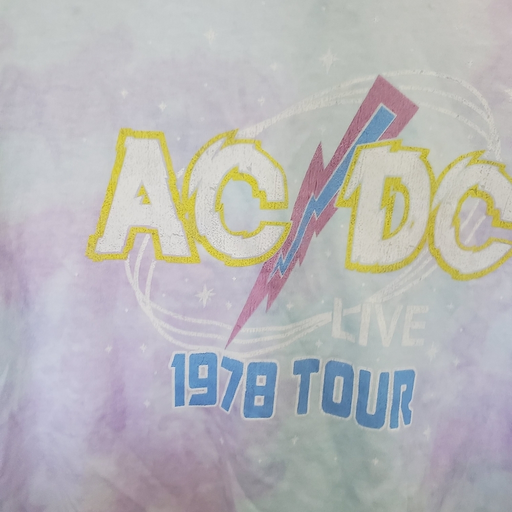 AC/DC tie dye crop top logo graphic band shirt 1978 tour Rocker Grunge Festival - Picture 4 of 6